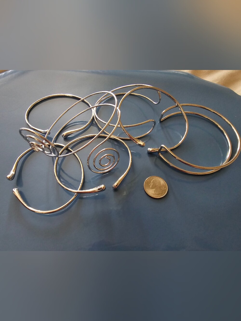 Silver Tone Adjustable Wire Cuff Bracelet Arm Bands Set - Women Jewelry
